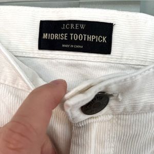 J. Crew Mid-Rise Toothpick White Corduroy Pants Size 30